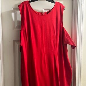 Lane Bryant Red Polyester Cold Shoulder Dress with Mesh Hem